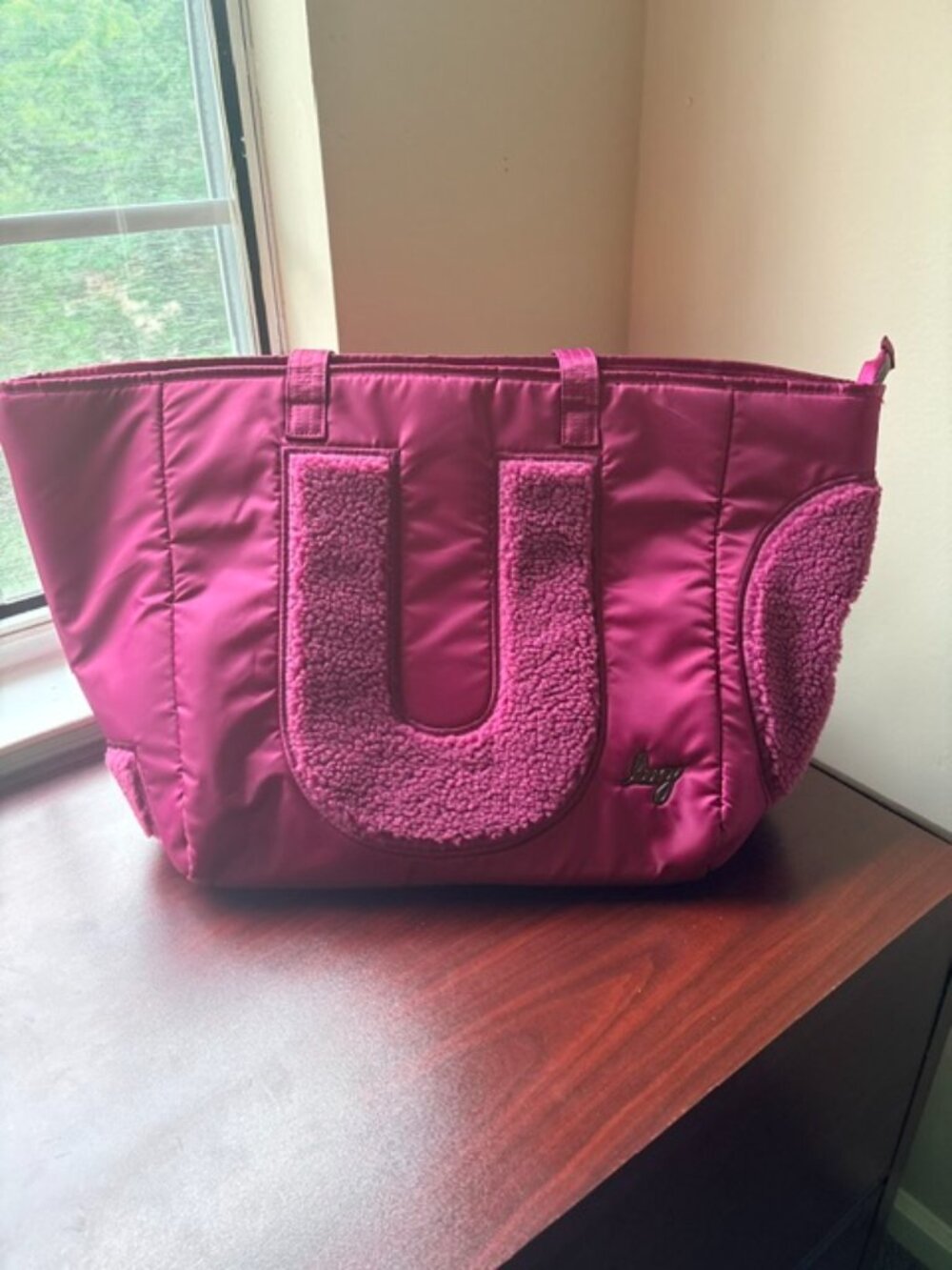 Lug Large Quilted Tote Bag Berry Pink Sherpa Accent Travel Carryall